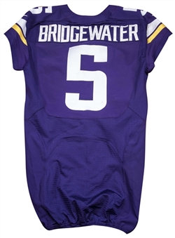 2014 Teddy Bridgewater Salute to Service Game Used Minnesota Vikings Jersey Worn on 11-23-2014 for 2TDs (NFL-PSA/DNA) 
